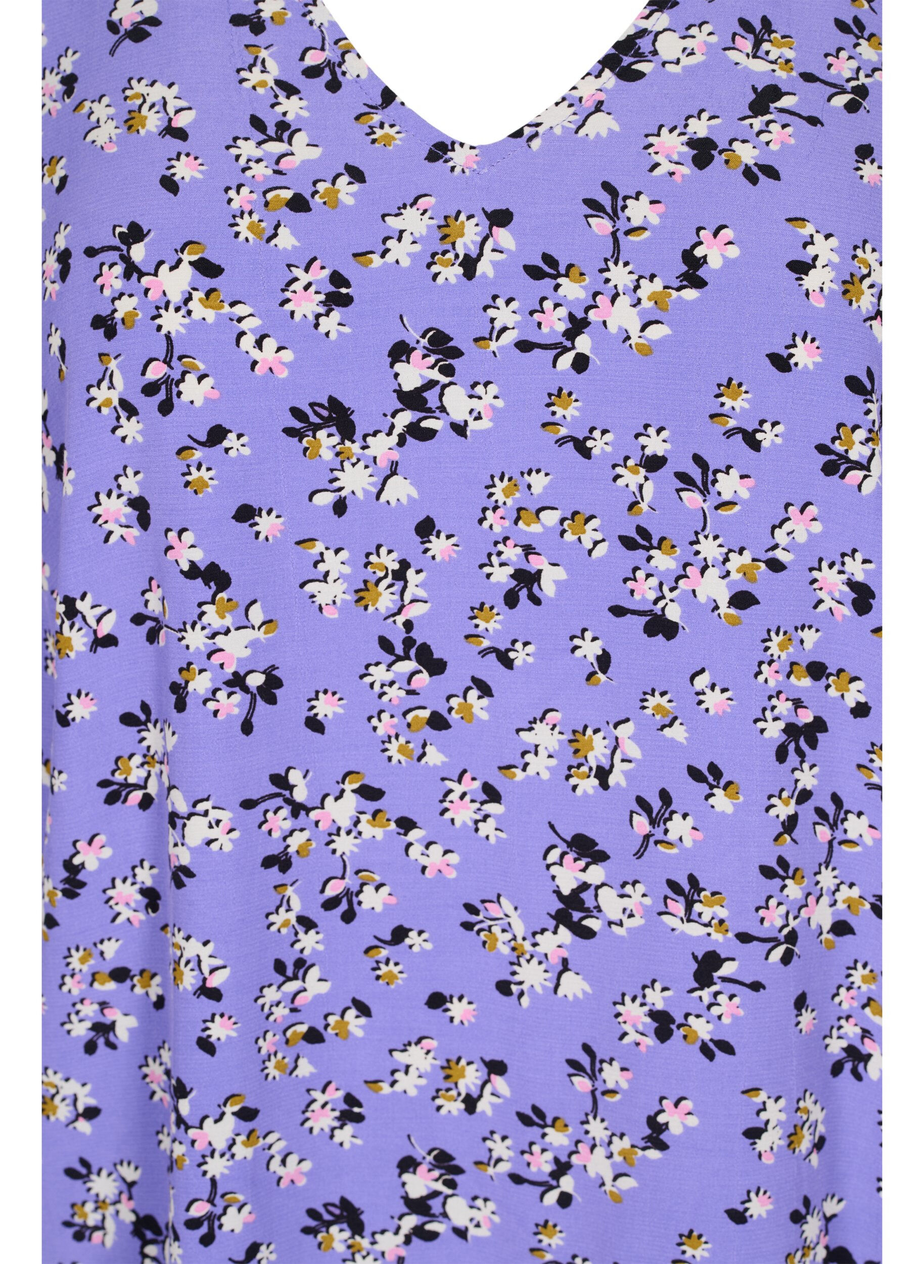 Zizzi Blomstret viskose bluse med sn&oslash;redetalje, Lilac Flower Print, Packshot image number 2