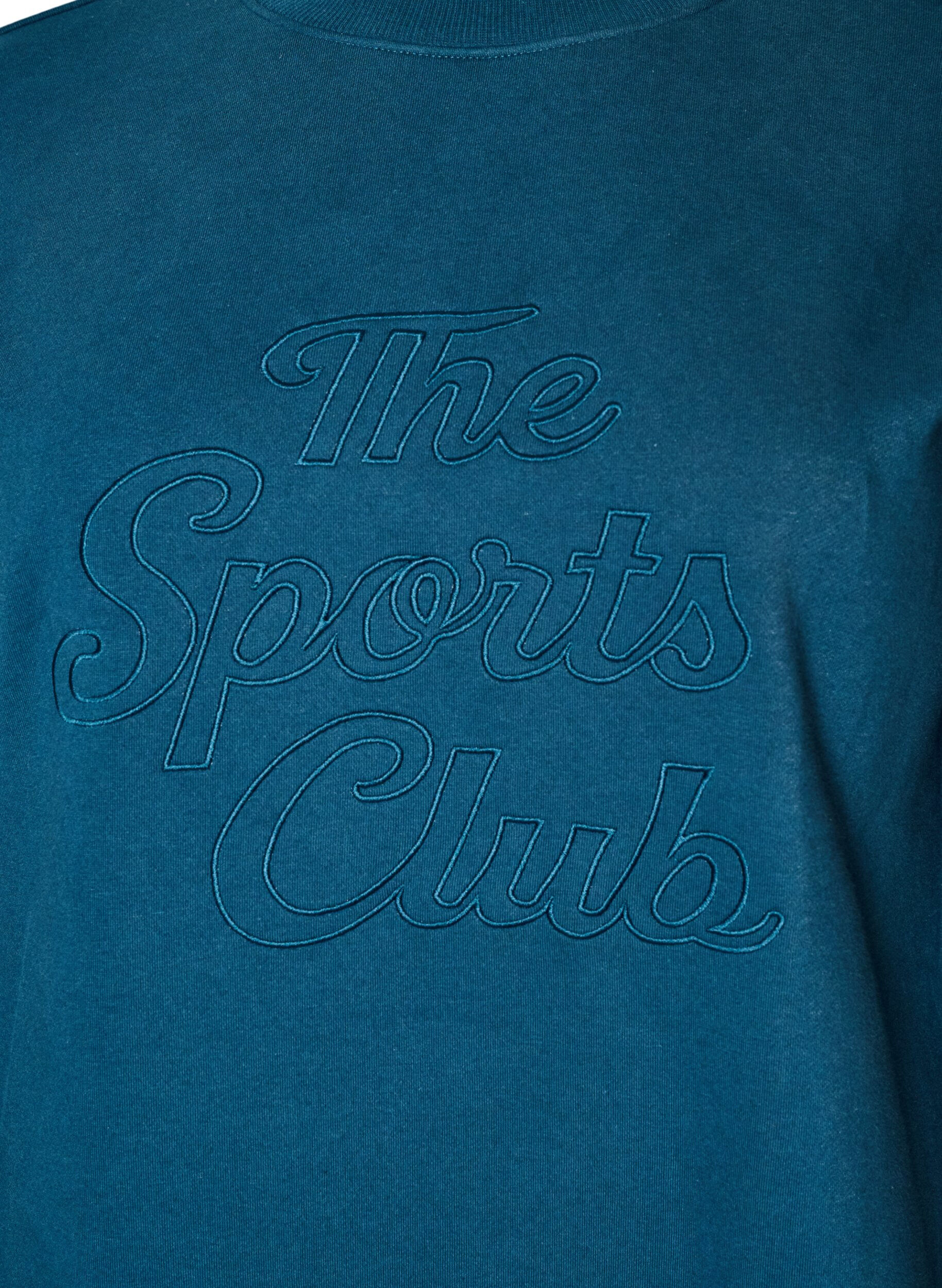 ZizziLang sweatshirt med h&oslash;j hals og broderet tekst, Bl&aring;, Packshot image number 2