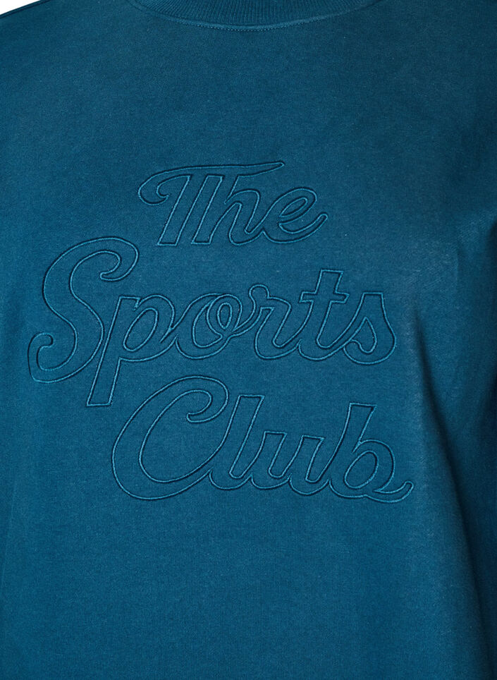 Lang sweatshirt med h&oslash;j hals og broderet tekst, Bl&aring;, Packshot image number 2