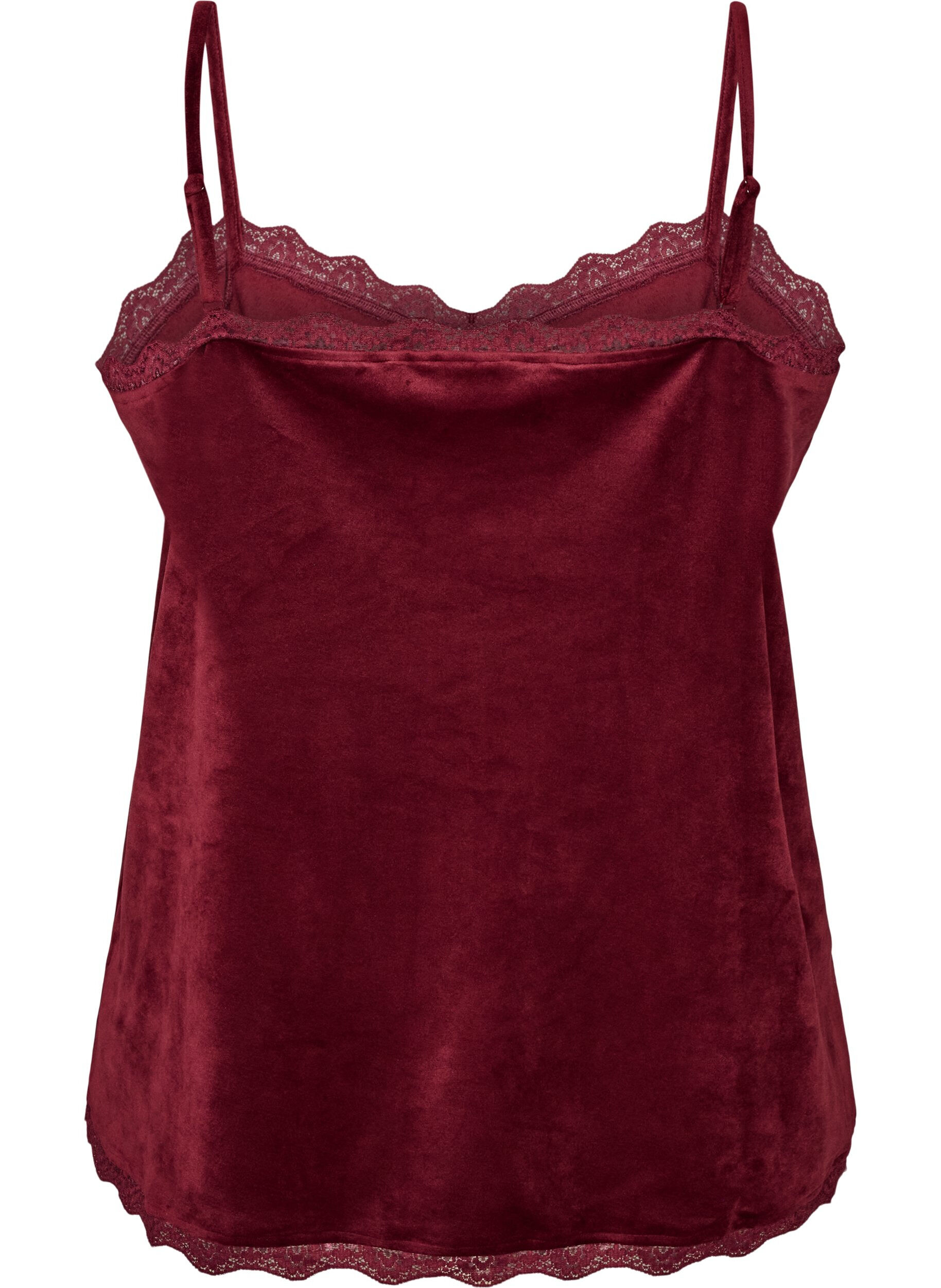 ZizziVelourtop med blondekanter, R&oslash;d, Packshot image number 1