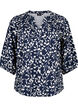 3/4 &aelig;rmet bluse i bomuld med print, Navy Blazer Leaf, Packshot image number 0