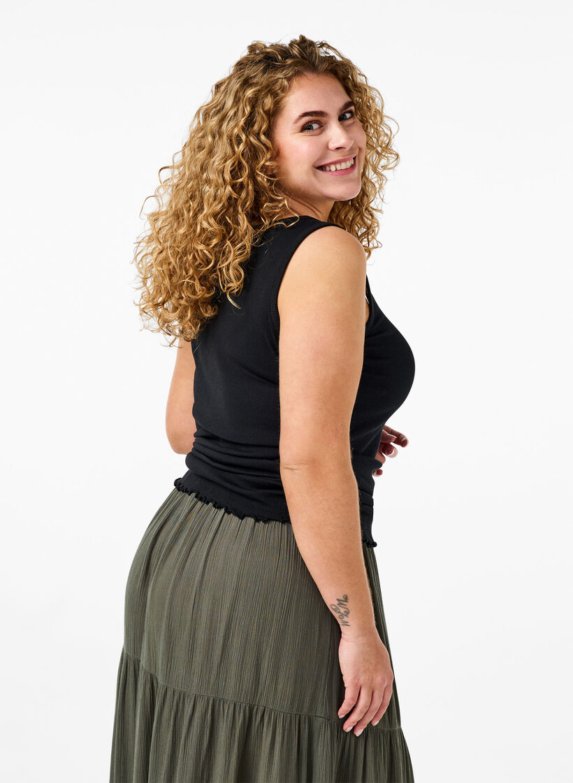 Rib tanktop med knapper, Black, Model image number 0