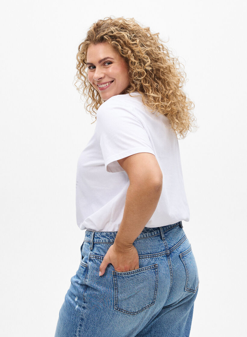 Bomulds t-shirt med frontprint, Hvid, Model image number 2