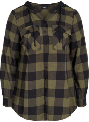 Ternet skjortejakke med hætte, Ivy Green Check, Packshot image number 0