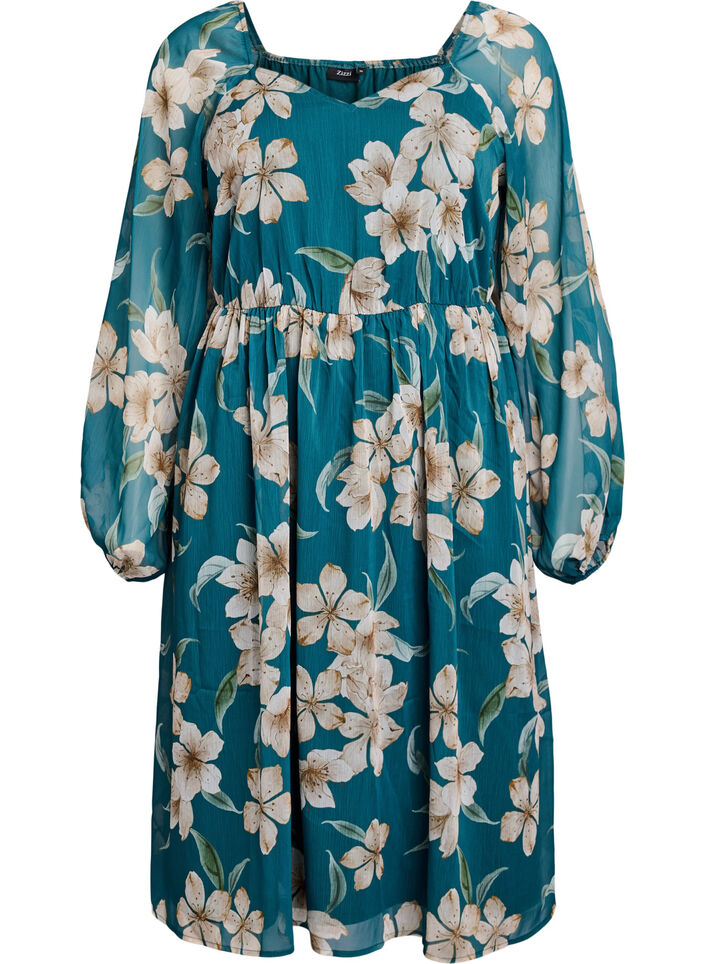 Festkjole i chiffon med lange &aelig;rmer , Gr&oslash;n, Packshot image number 0