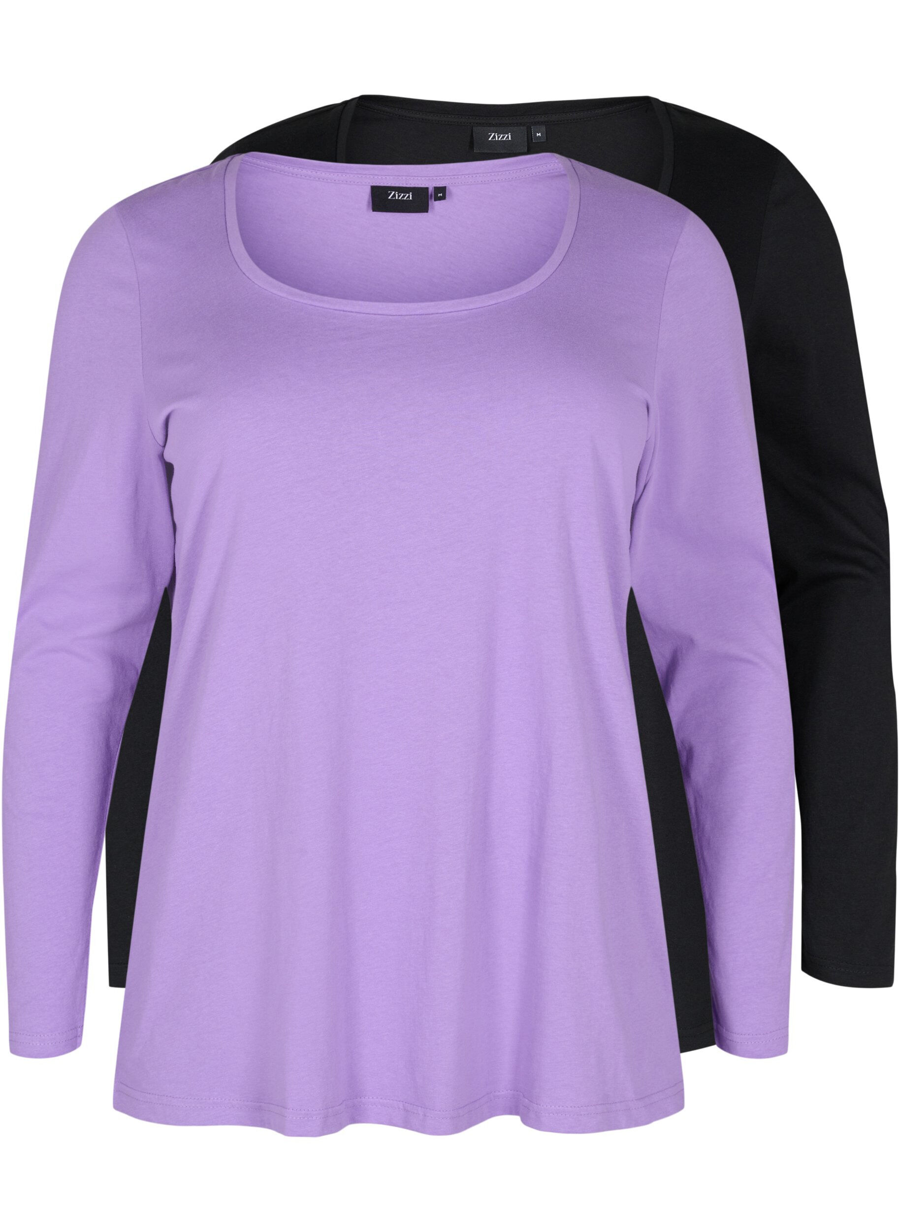 Zizzi 2-pak basis bluse i bomuld, Paisley Purple/Black, Packshot image number 0