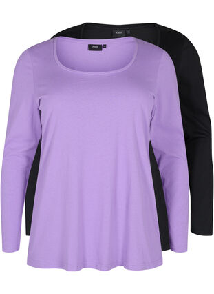 2-pak basis bluse i bomuld, Paisley Purple/Black, Packshot image number 0