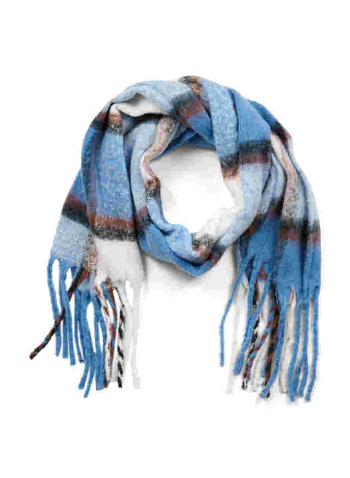 Mønstret halstørklæde med frynser, Blue, Packshot image number 0