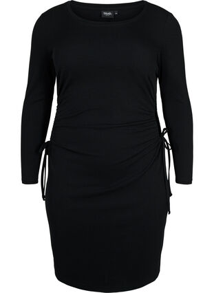 Tætsiddende kjole med udskæring, Black, Packshot image number 0