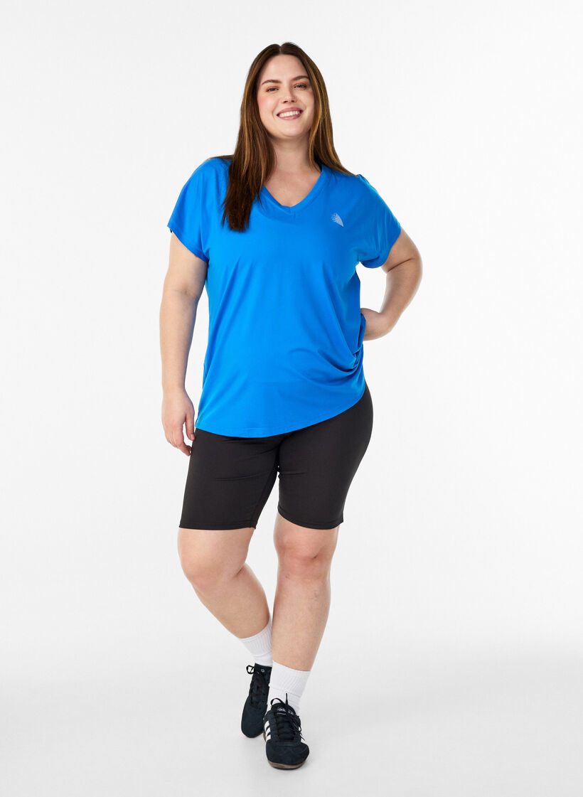 L&oslash;s tr&aelig;nings t-shirt med v-hals, Bl&aring;, Model image number 1