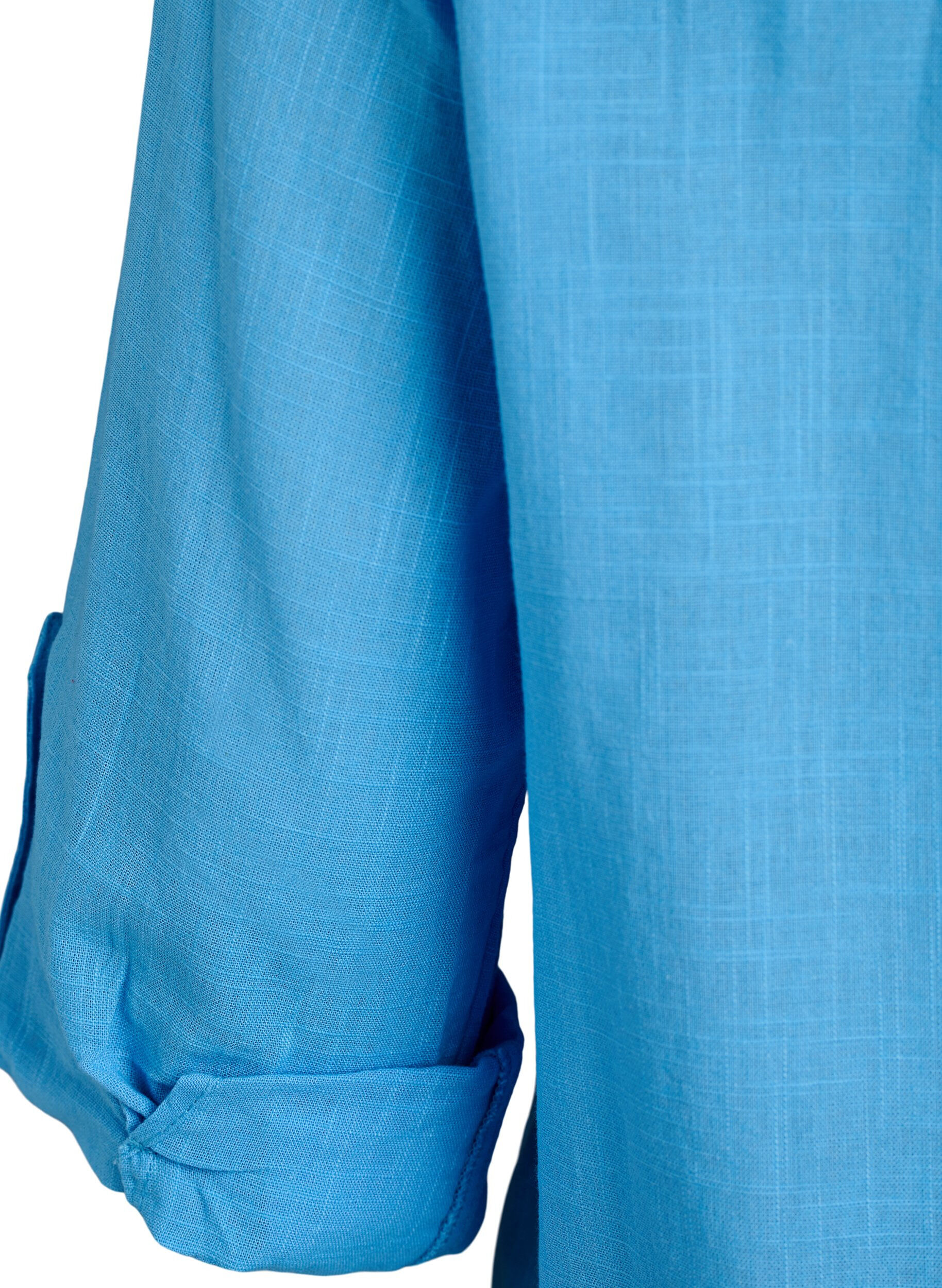 ZizziSkjortebluse i bomuld med V-udsk&aelig;ring, Bl&aring;, Packshot image number 3