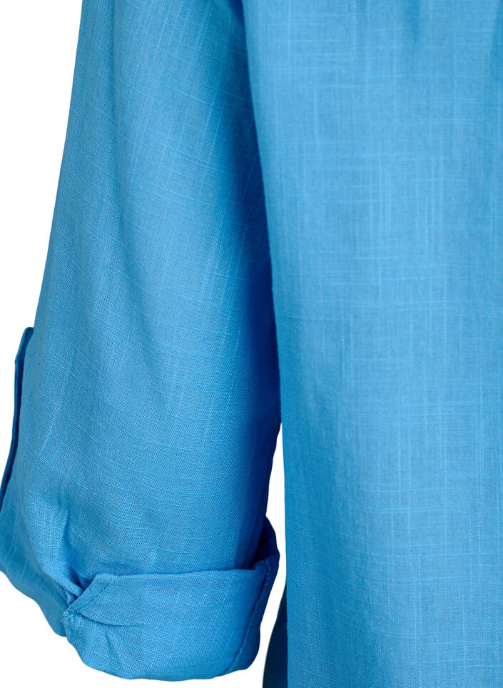Skjortebluse i bomuld med V-udsk&aelig;ring, Bl&aring;, Packshot image number 3