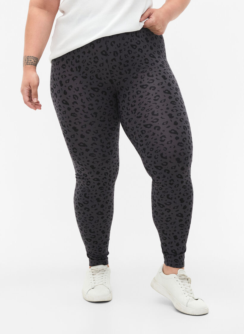 Viskose leggings med leo print, Grå, Model image number 0