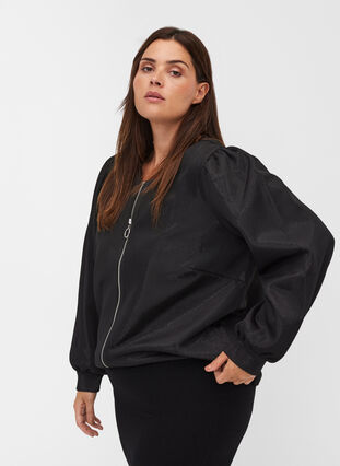 Kort jakke med glimmer og lynlås, Black, Model image number 0