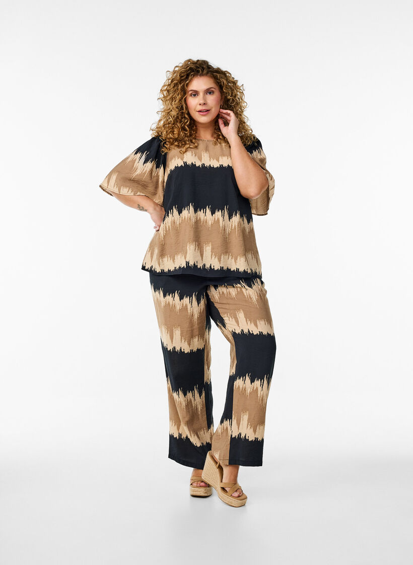 Løse bukser med grafisk print, Sort, Model image number 0