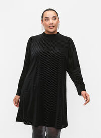 Strukturmønstret kjole i velour, Black, Model