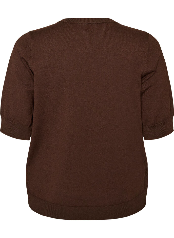 Finstrikket bluse med korte &aelig;rmer, Brun, Packshot image number 1