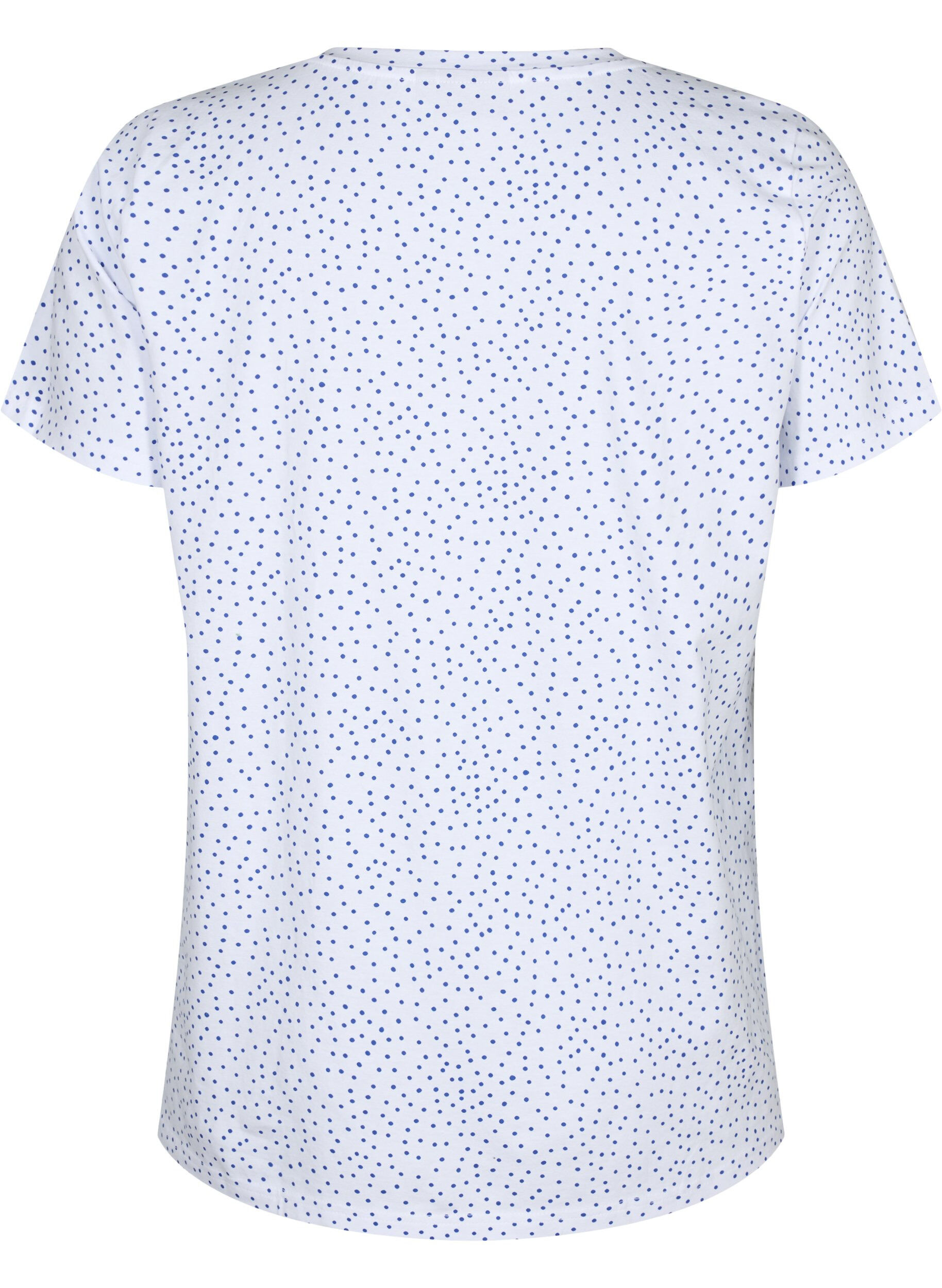 Zizzi Bomulds t-shirt med prikker og v-hals, B.White/S.T.W Dot, Packshot image number 1