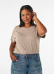 Stribet T-shirt i viskose med rund hals, Beige, Model image number 0