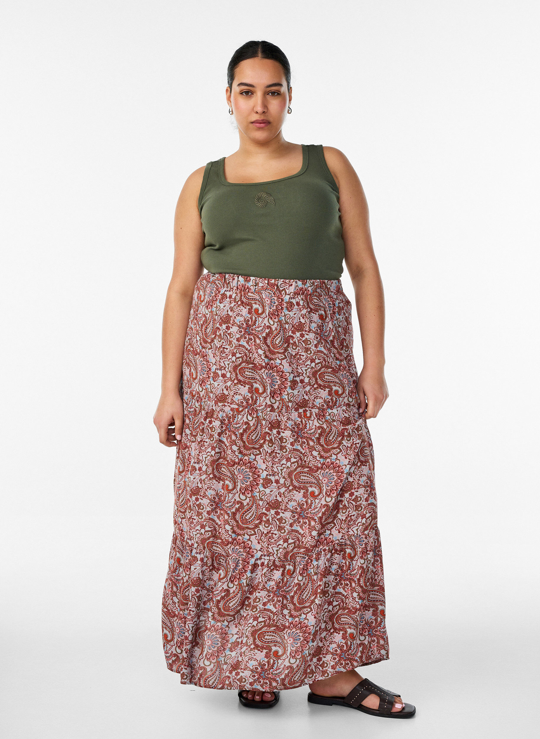 ZizziT&aelig;tsiddende top med motiv, Gr&oslash;n, Model image number 1