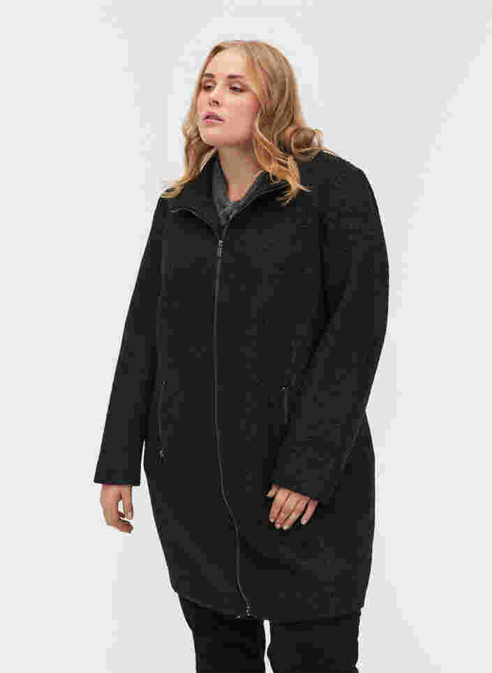 Frakke med uld og lynlås, Black, Model image number 0