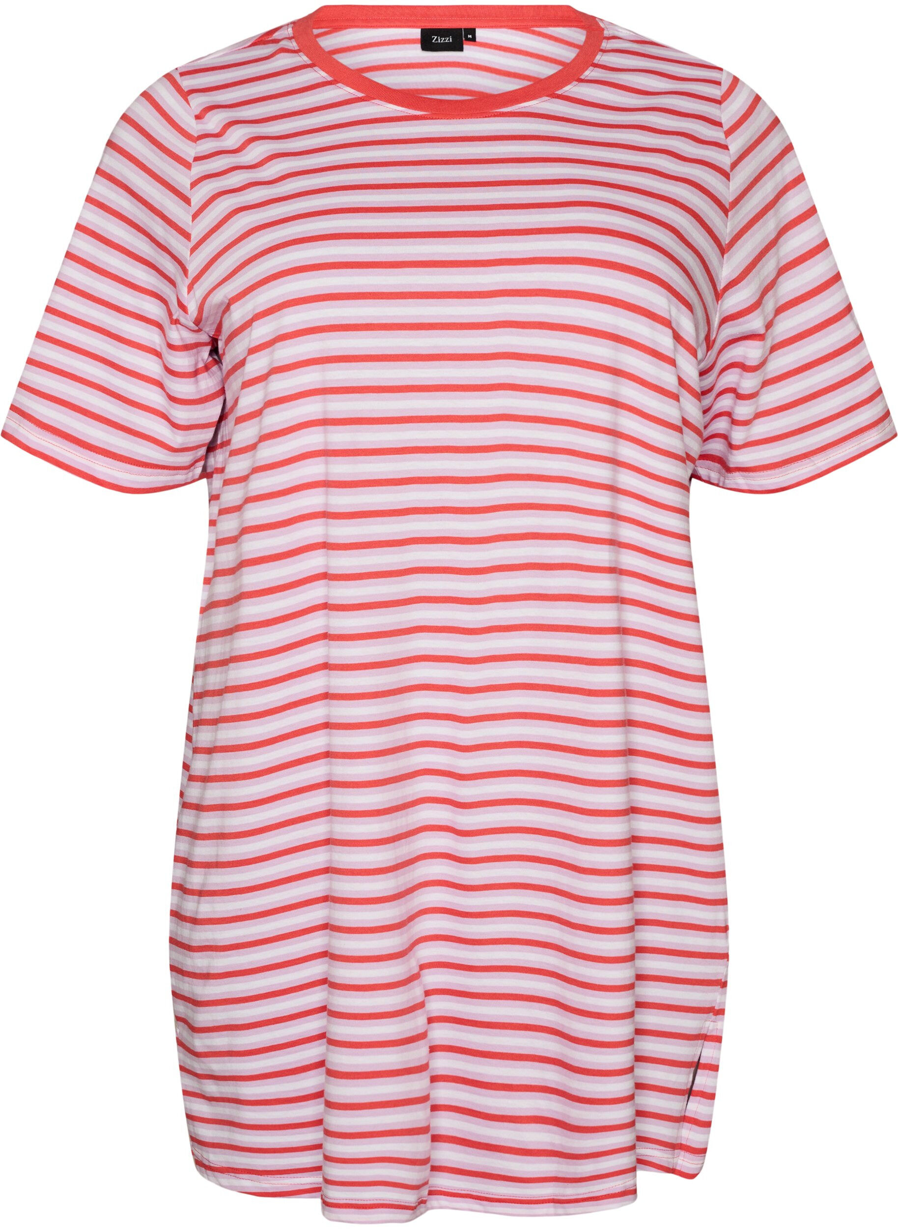 ZizziLang oversize T-shirt i &oslash;kologisk bomuld med striber, Lilla, Packshot image number 0