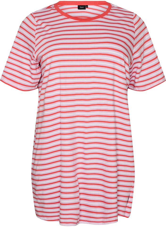 Lang oversize T-shirt i &oslash;kologisk bomuld med striber, Lilla, Packshot image number 0