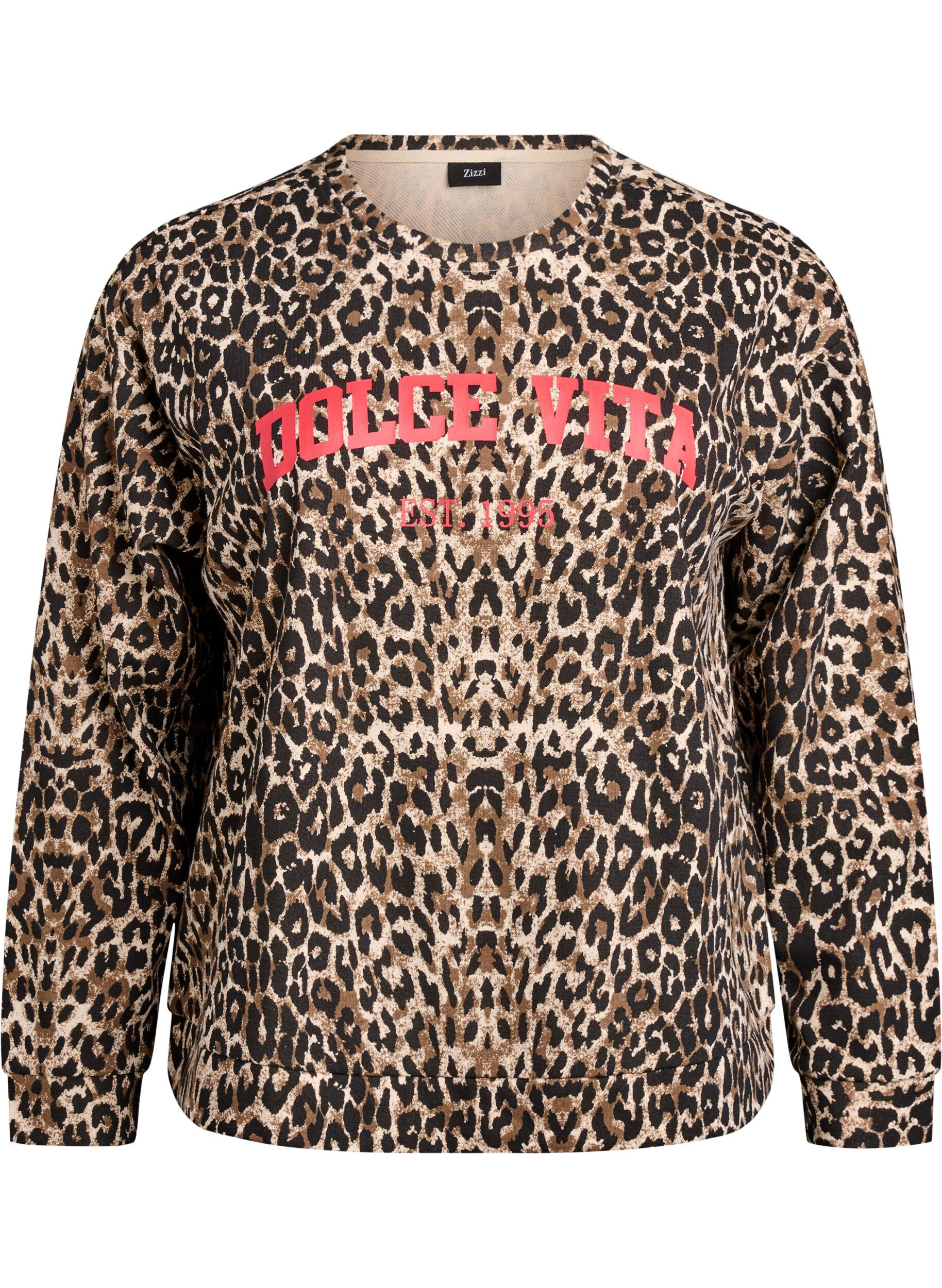Sweatshirt med leopardm&oslash;nster og statement-print