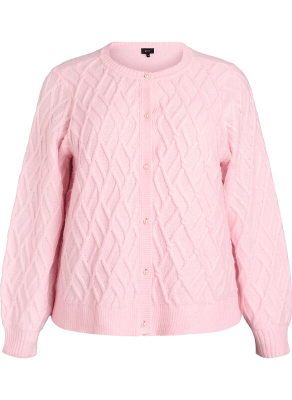 Strikcardigan Med Perleknapper Og KabelmøNster