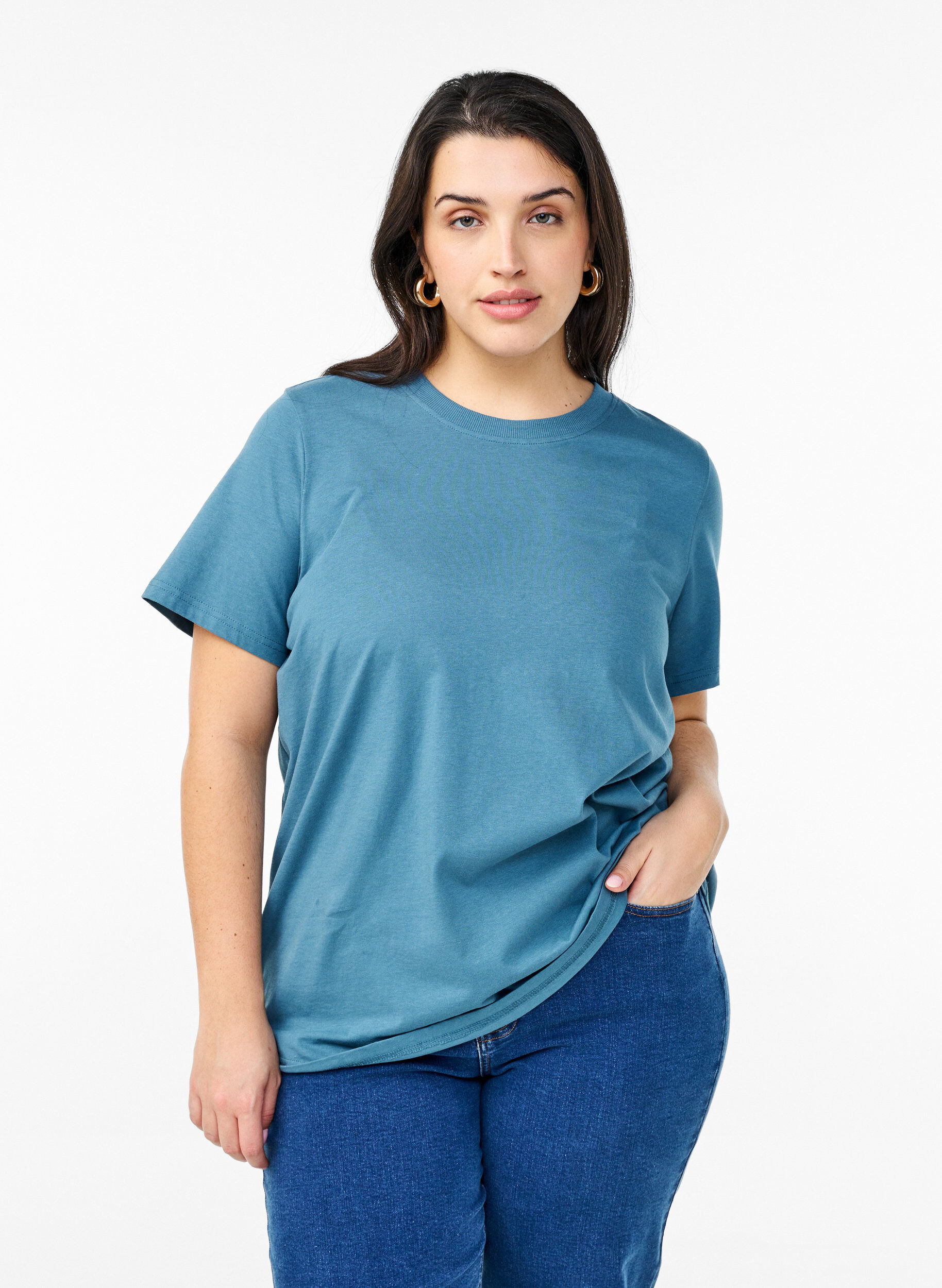 ZizziBasis t-shirt i bomuld med rund hals , Gr&aring;, Model image number 0