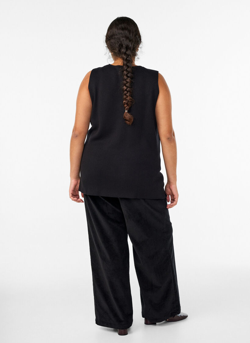 Fløjlsbukser med høj talje og vide ben, Sort, Model image number 1