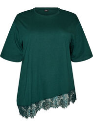 T-shirt med asymmetrisk blondekant, Gr&oslash;n