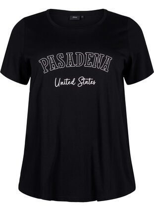 Bomulds t-shirt med tekst, Black W. Pasadena, Packshot image number 0