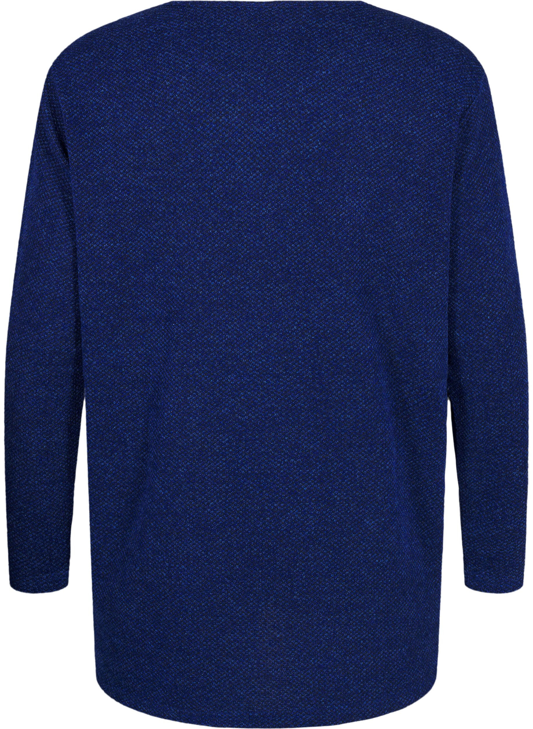 Zizzi Meleret bluse med rund hals og lange &aelig;rmer, Sodalite Blue, Packshot image number 1