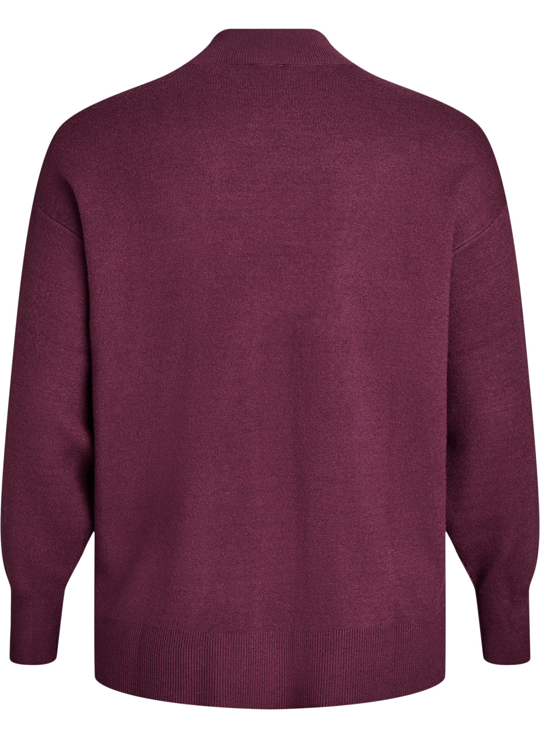 Zizzi Strikbluse med h&oslash;j hals, M&oslash;rk Bordeaux, Packshot image number 1