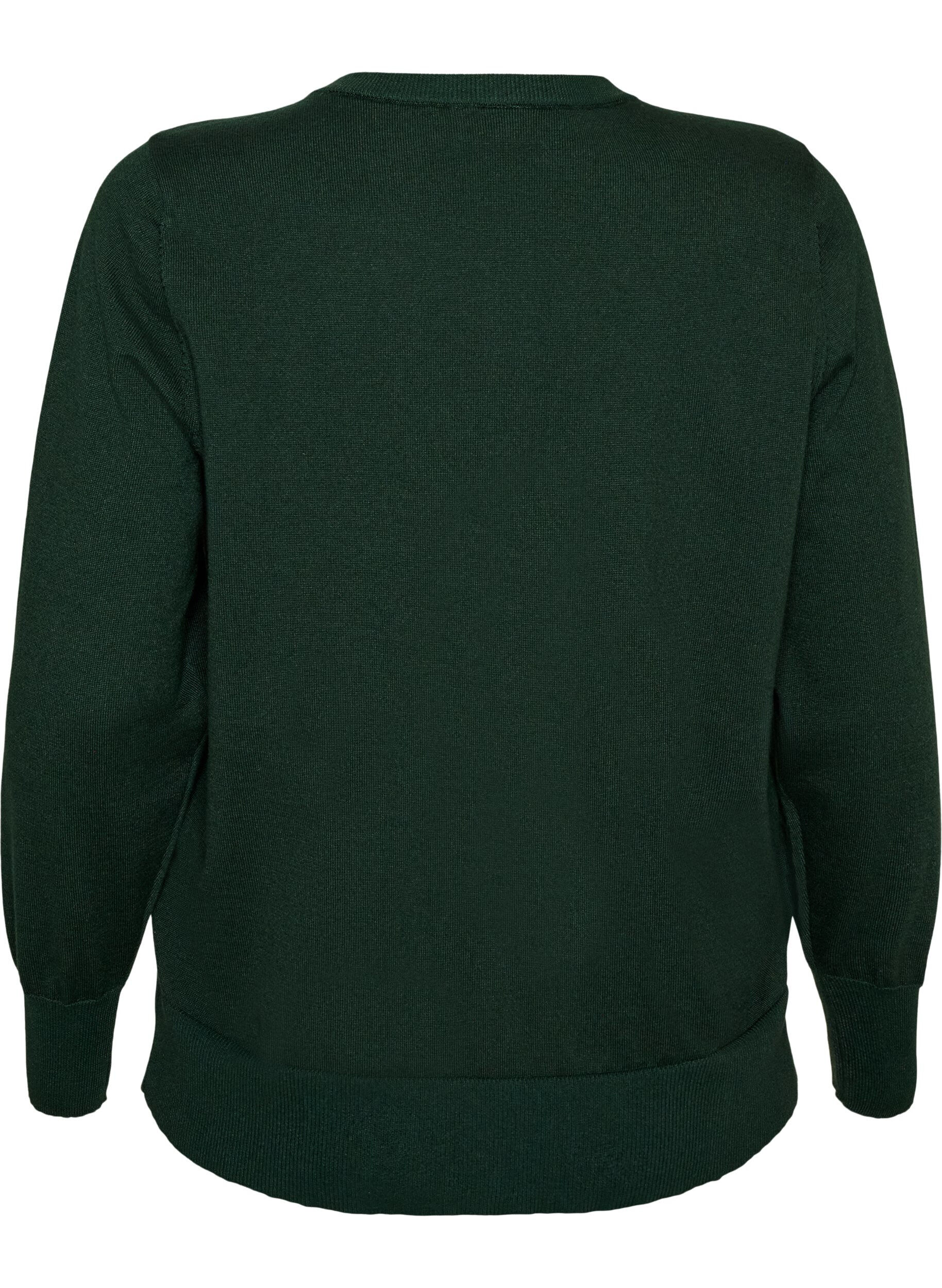 ZizziFinstrikket cardigan med rund hals, Gr&oslash;n, Packshot image number 1