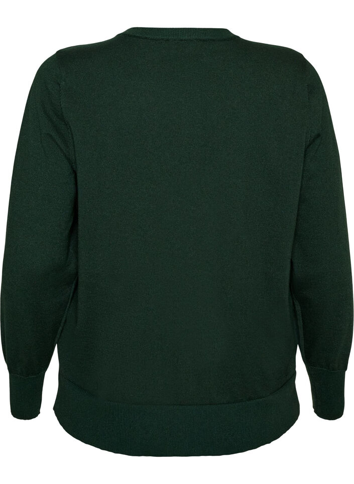 Finstrikket cardigan med rund hals, Gr&oslash;n, Packshot image number 1