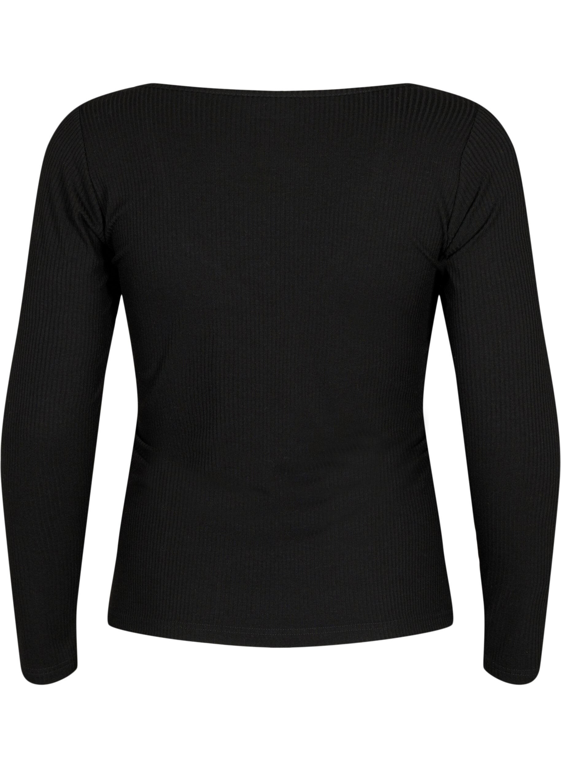 Zizzi Ribbet bluse med huldetalje, Black, Packshot image number 1