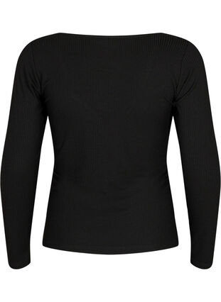Ribbet bluse med huldetalje, Black, Packshot image number 1
