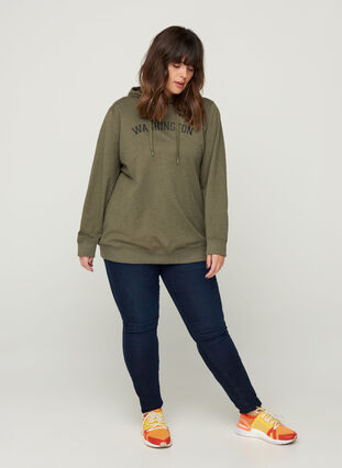 Sweatshirt med hætte og tryk, Army Mel., Model image number 3