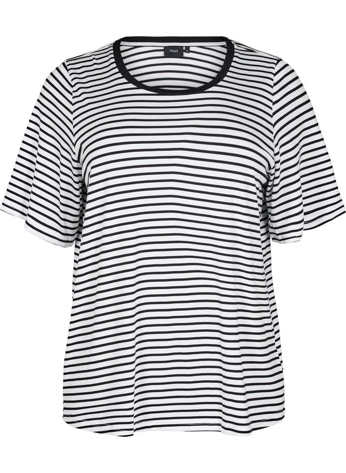 T-shirt med TENCEL&trade; Lyocell og striber, Hvid, Packshot image number 0