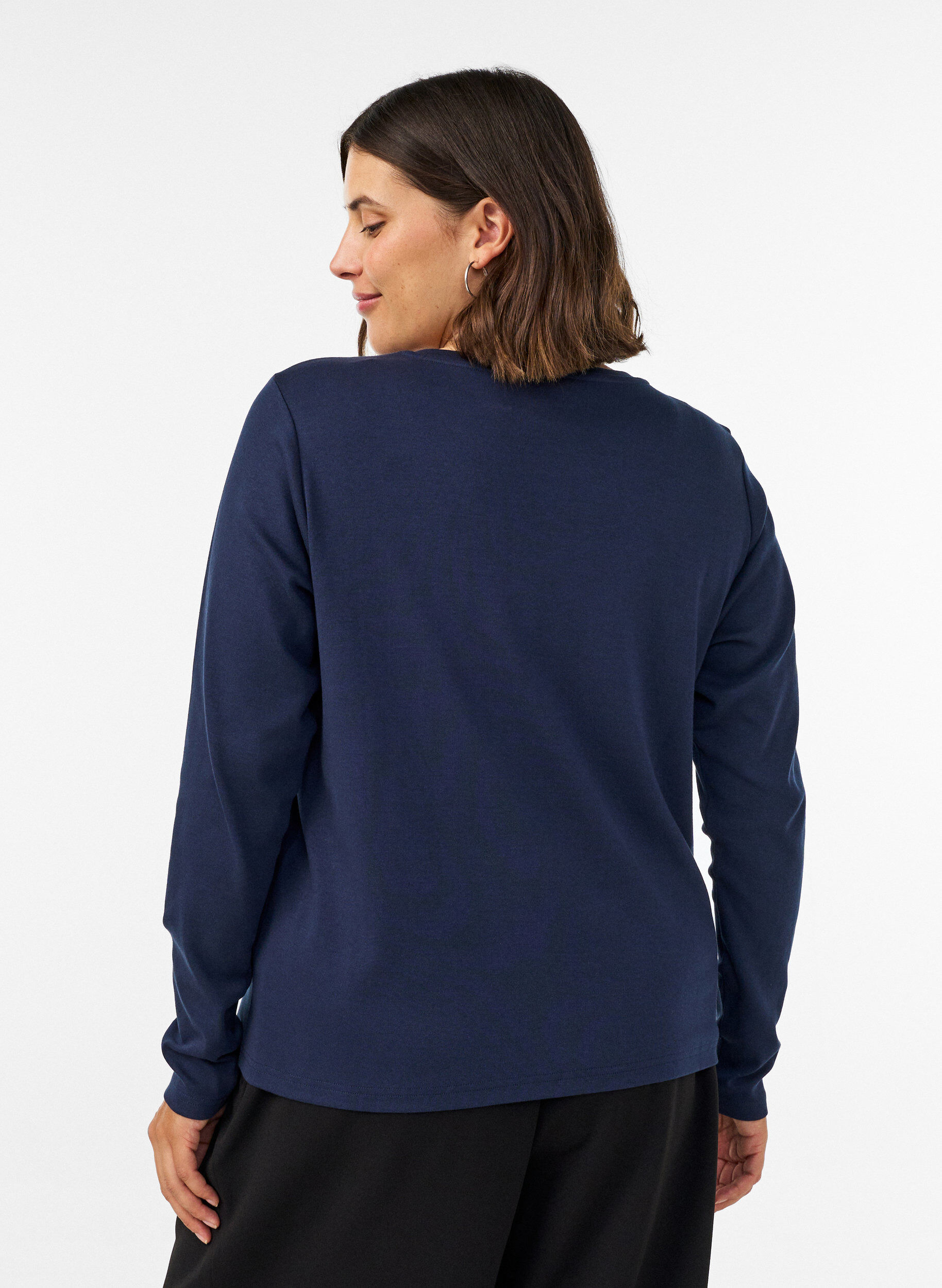 ZizziLang&aelig;rmet basis T-shirt med rund hals, Bl&aring;, Model image number 2