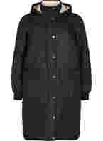 Quiltet jakke med hætte og justerbar talje, Black