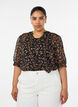 Bluse med blomsterprint og V-udsk&aelig;ring, Sort, Model image number 0