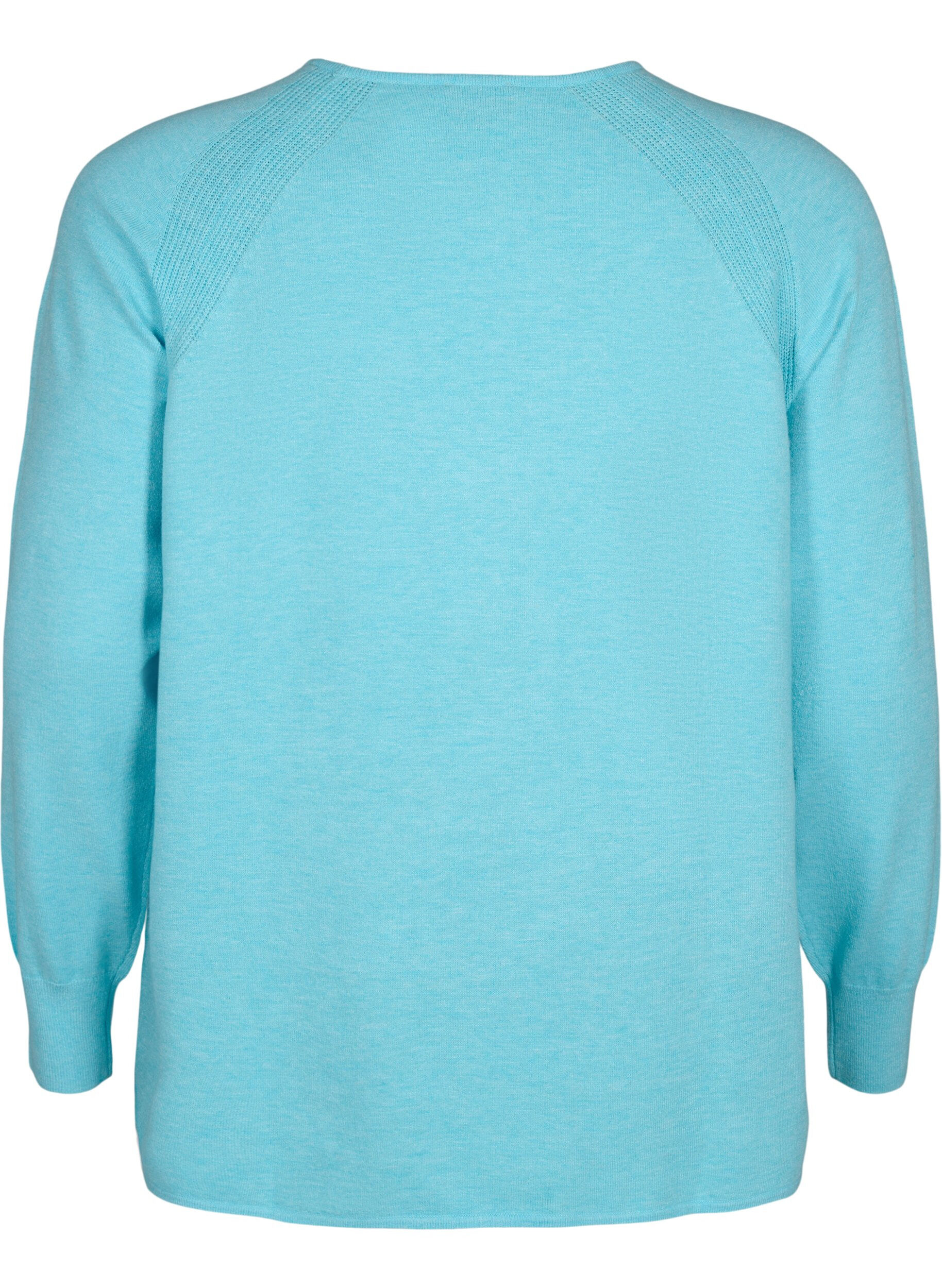 Zizzi Strikbluse med raglan&aelig;rmer, Blue Curacao Mel., Packshot image number 1