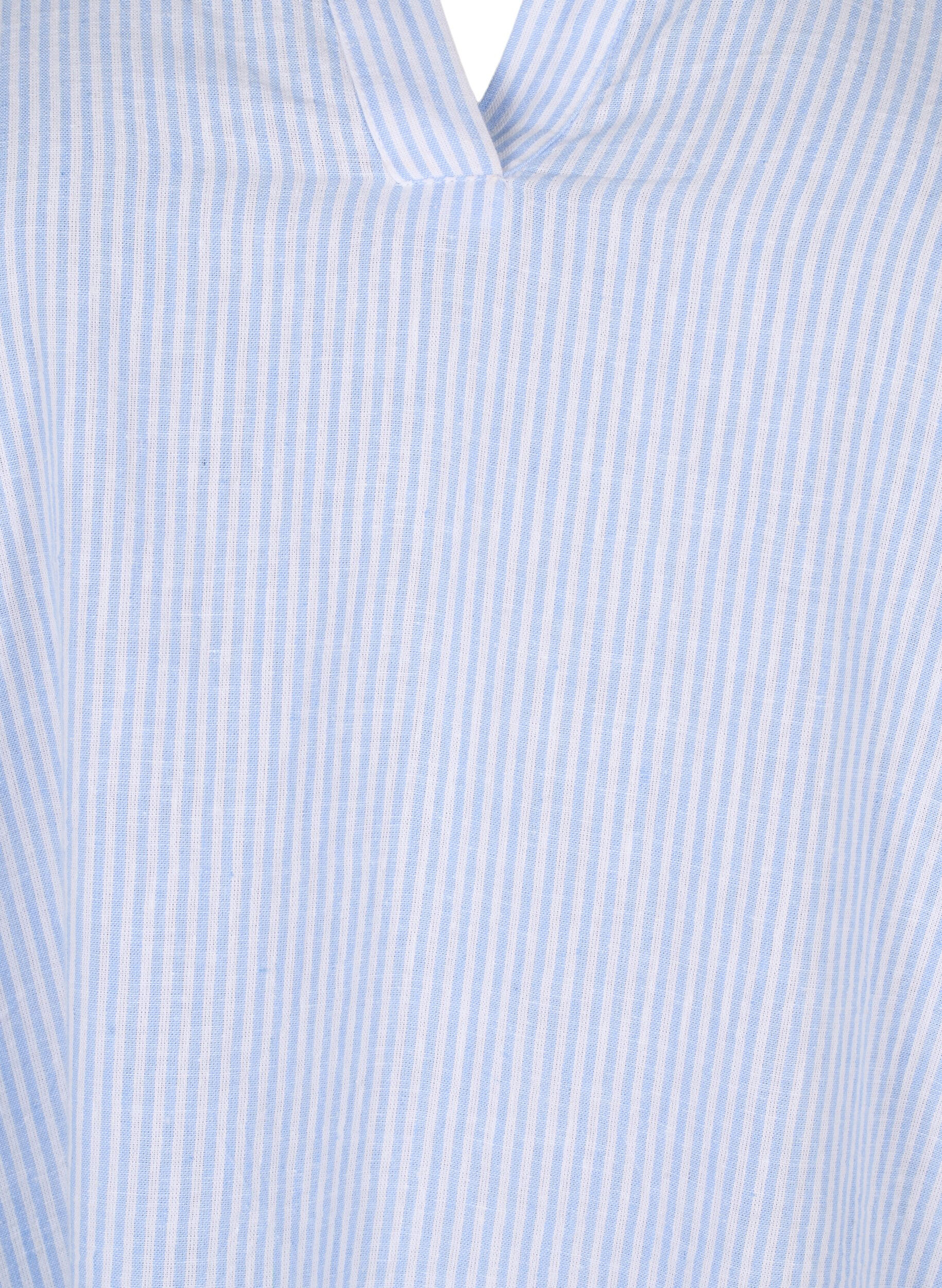 Zizzi Stribet kjole i bomuld og h&oslash;r, Serenity Wh. Stripe, Packshot image number 2