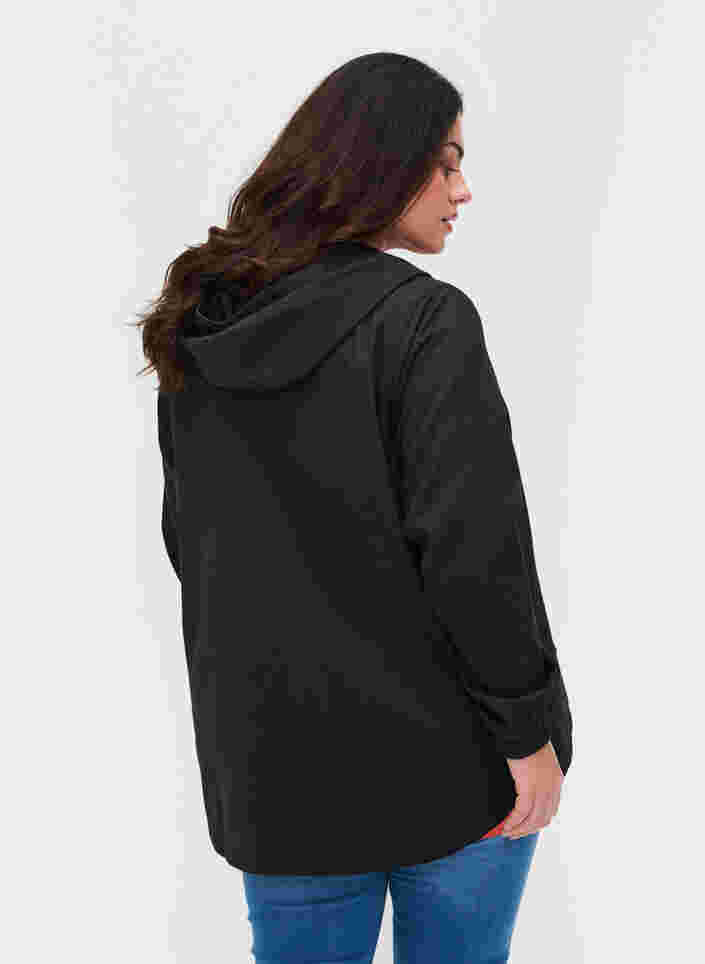 Kort parka jakke med hætte og justerbar bund, Black, Model image number 1