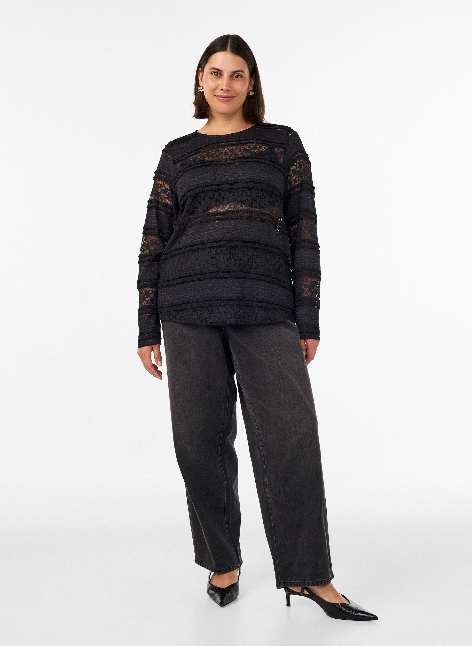 ZizziBlondebluse med lange &aelig;rmer, Sort, Model image number 1