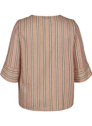 Stribet bluse med 3/4 ærmer og smock, Rose Smoke stripe, Packshot image number 1
