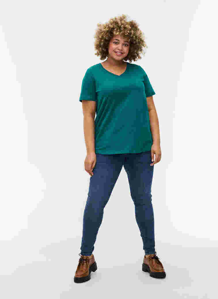 Basis t-shirt med v-hals, Teal Green, Model image number 2